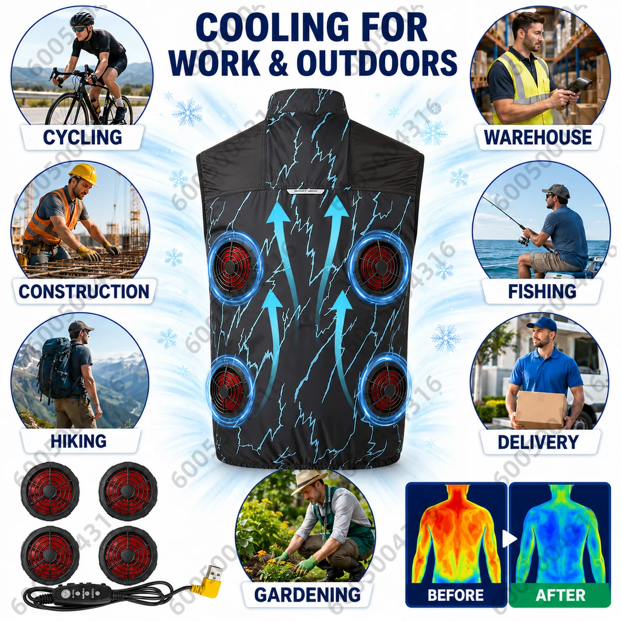 12V/5V 4-Fan Air Cooling Vest - Fishing Kit Compact recension och pris