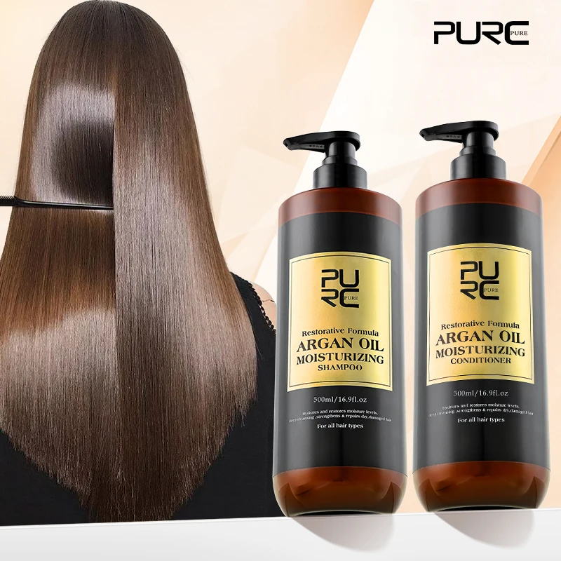 

PURC Morocco Argan Oil Shampoo Conditioner Set for Damaged Frizz Hair Vitamin E Smoothing Organic Sulfate Free Hair Care Set