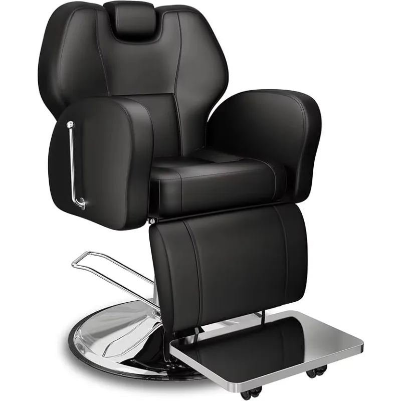 Sillas Peluqueria Cadeira De Barbeiro Profissional Hydraulic Pump All Black Synthetic Leather Salon Barber Shop Chair for Men