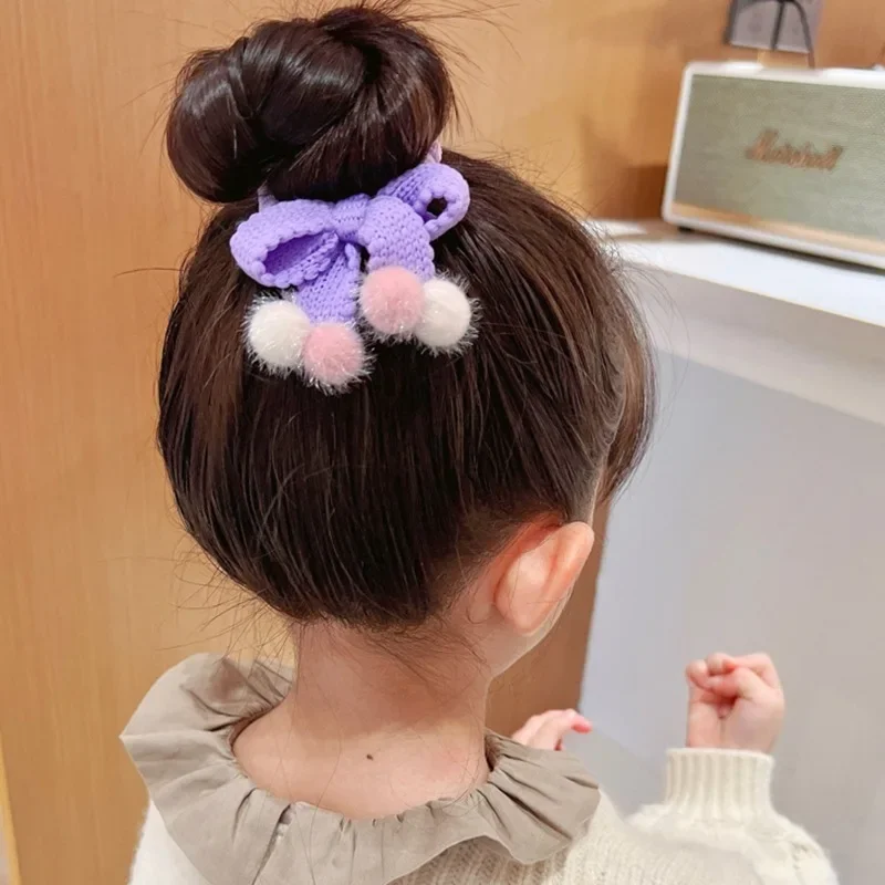 1PCS Cute Plush Small Ball Knitted Bow Girls Kids Elastic Hair Bands Children Hair Ties Princess Hair Accessories Baby Headwear