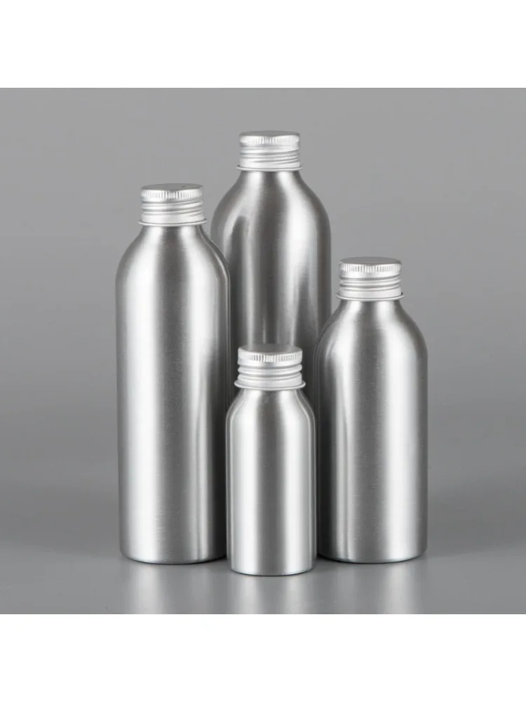 Bouteille en aluminium 20/30/50/60/100ml/150/200/250ml, bouteille ronde vide en métal argenté avec bouchon en aluminium résistant aux enfants
