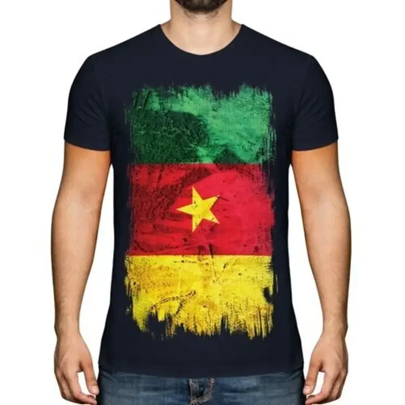 Cameroon Grunge Flagge Herren T-Shirt Cameroun Fußball Kameruner Hemd