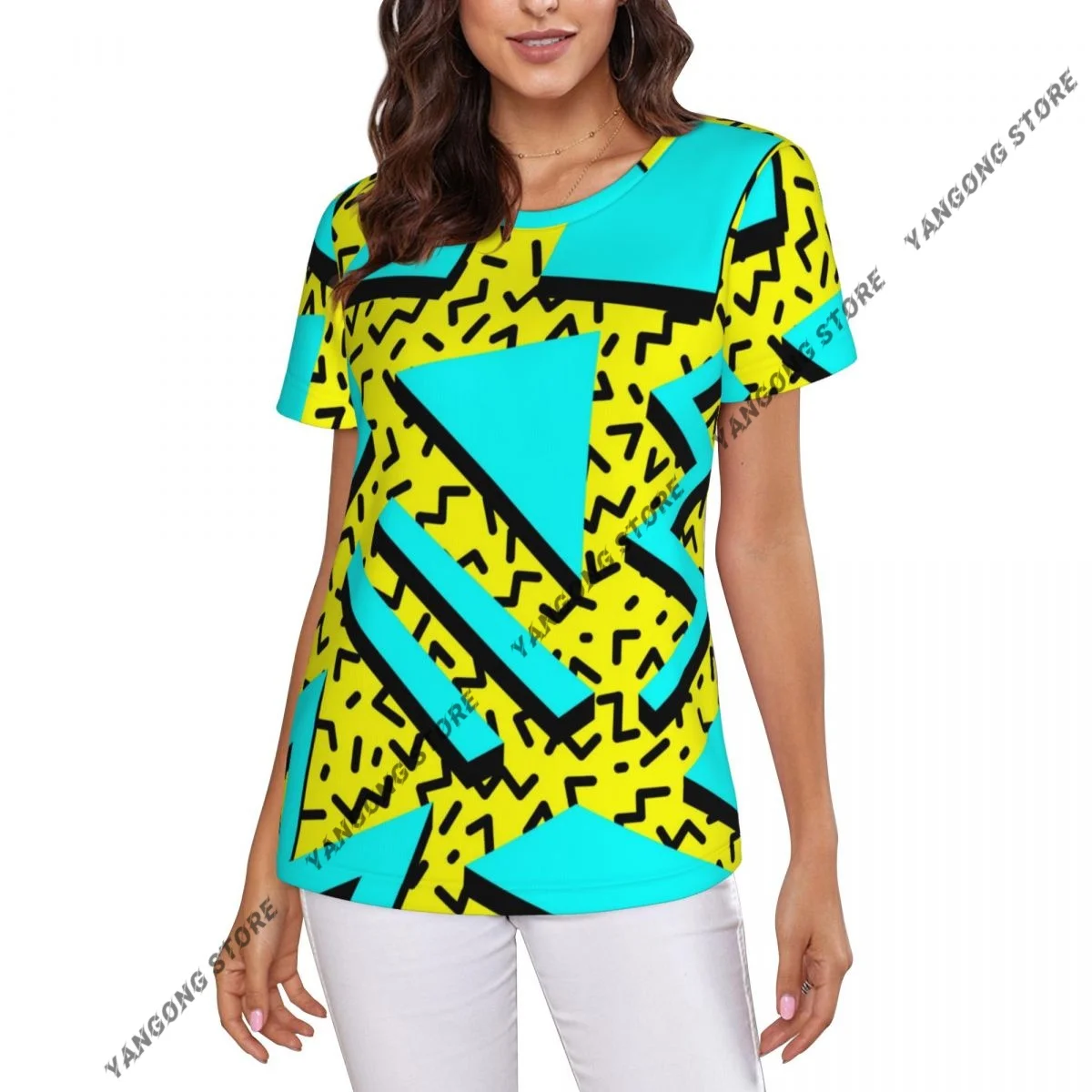 Women's T-shirt ladies casual Retro Memphis Style female T-shirt short-sleeved T-shirt summer thin tops