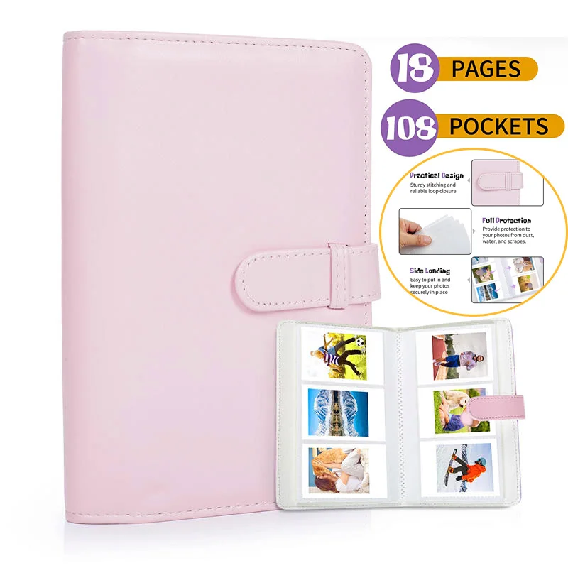 108 Sheets Portable 2*3 inch Photo Album for Fujifilm Mini 12 for Collection Green Pink Ticket Card Collection Book