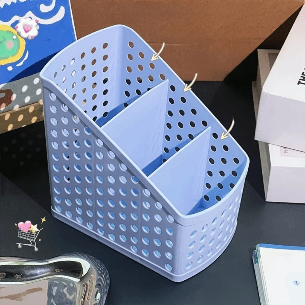 Large Capacity Stationery Storage Basket Multi Layer Plastic Makeup Brush Holder Hollow Portable Pen Holder Makeup Vanity