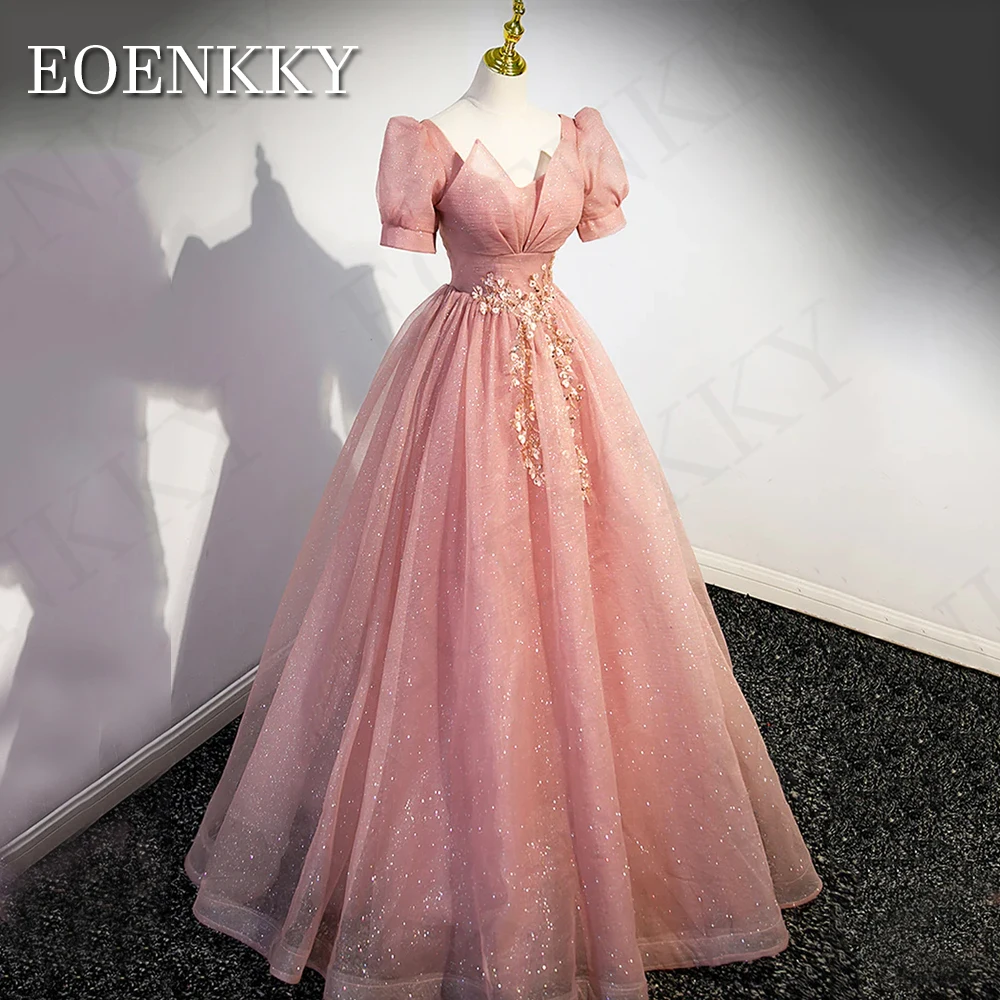 Prinzessin Glitter Prom Dreeses für Frau Perlen Puff Ärmel V-Ausschnitt Party kleid elegant eine Linie boden lang Prinzessin Glitter Prom Dreeses Für Frau  Perlen Puffärmel V-Ausschnitt Partykleid Elegant Eine Linie Bo