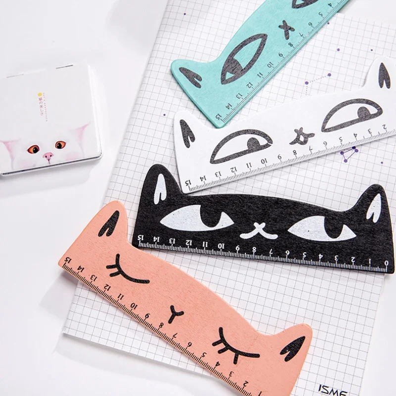 15cm Fresh Candy Color Cute Cat Wooden Ruler Measuring Straight Ruler Tool Promotional Gift Stationery