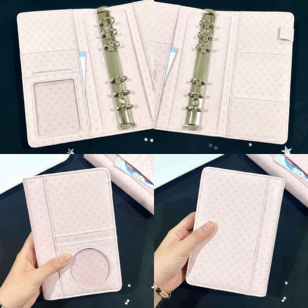 Planner Set PU Cover A6 Loose Leaf Notebook Polka Dot Pink Diary Book 45 Sheets Clip-on Agenda Planner School