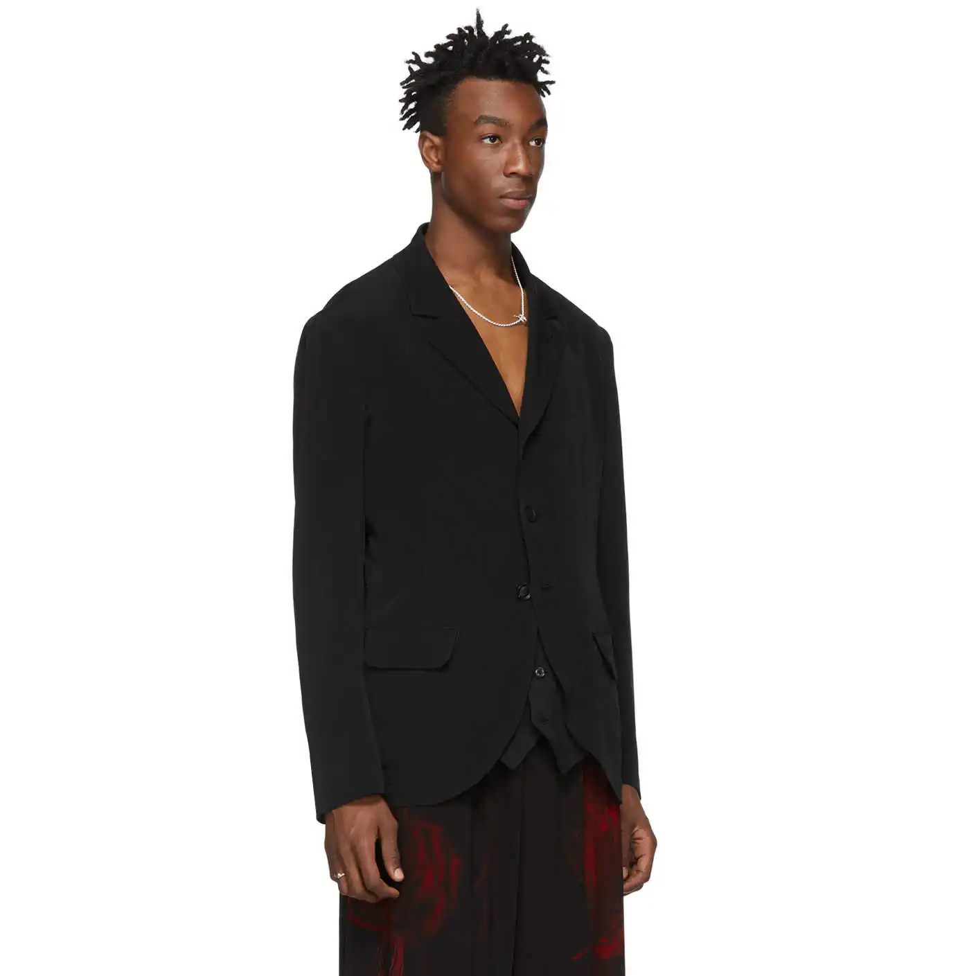 YOJI OOAK 그런 건 하지 마세요. 울 캐주얼 남성 손잡이 재킷 블랙 자수 양복 일본