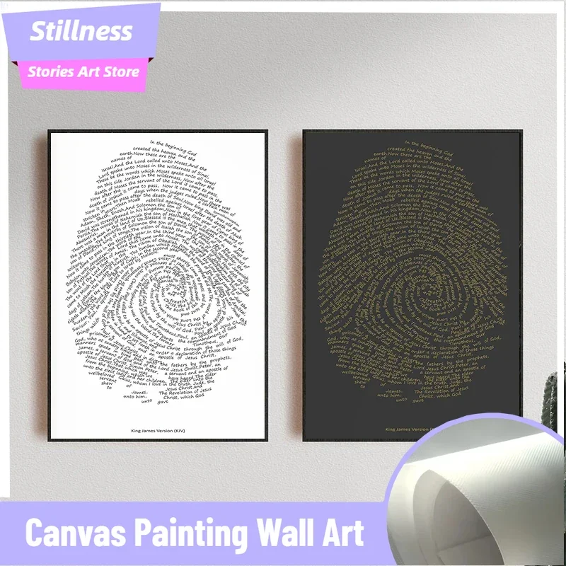 Stillness Stories  frameless Black Gold Jesus Fingerprint Bible Verse Quotes Christian Artwork Poster Nordic Wall Art Pictures C