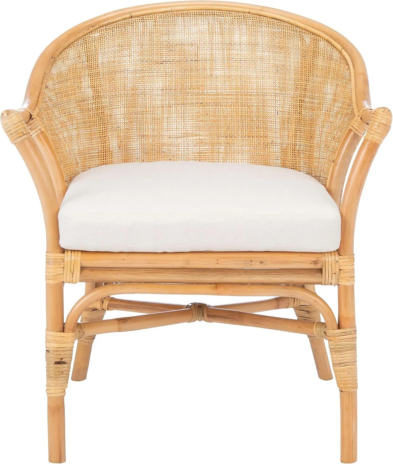 Safavieh Home Collection Dustin Rattan Cushion Accent Chair, 0, Natural/White
