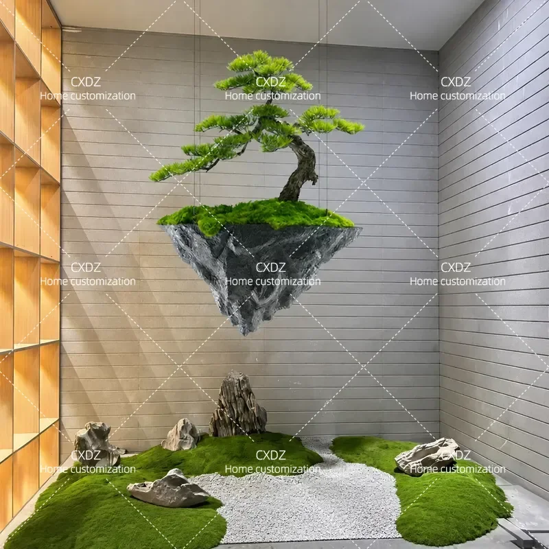 Simulated welcome pine tree horse drunk wood suspended island large indoor landscaping fake tree island spring flower