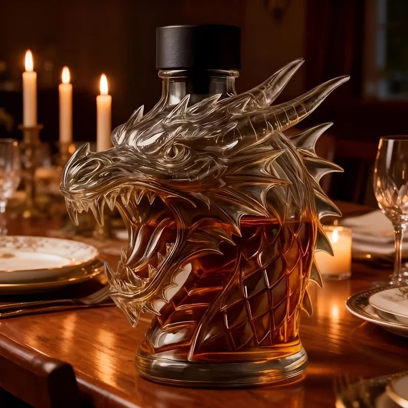 Dragon Head Wine Decanter, 10.14 Ounce Whiskey Bottle. Featuring 3D Design Glass Liquor Decanter, Unique Design view 6
