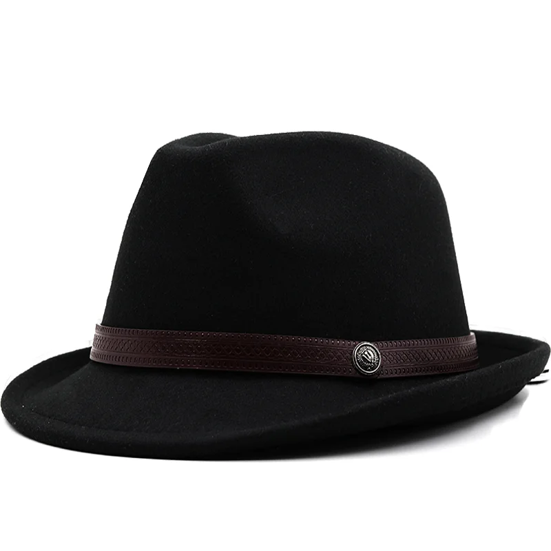 2022 Simple Wool Women Men Fedora Hat For Winter Autumn Elegant Lady Gangster Trilby Felt Homburg Church Jazz Hat