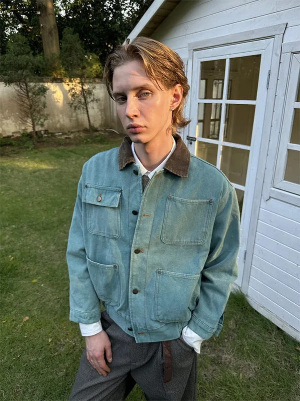 

Retro American Waed Denim Jaet Men's Trendy Brand Salted ort Wide Workwear Outerwear Premium Feeling Autumn Coat