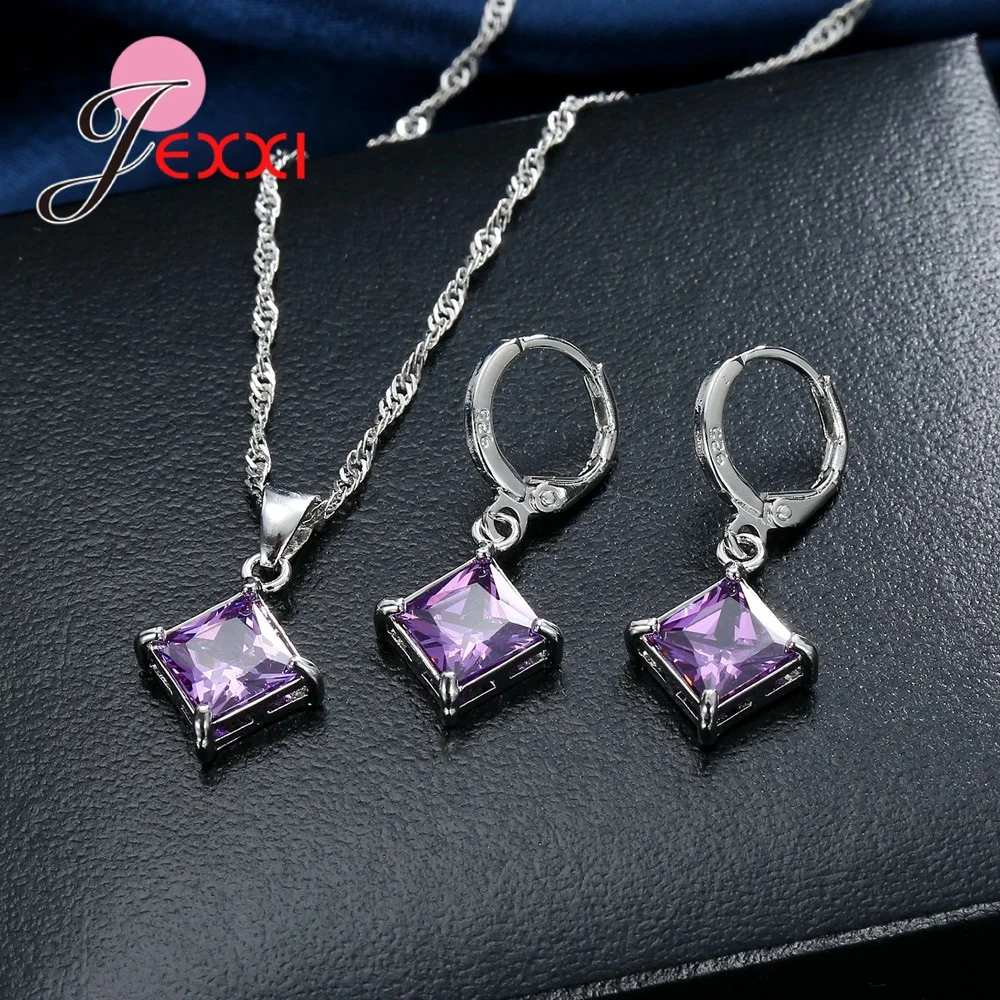 Exquisite piękny kolorowy kwadratowy kryształowy prezent dla dziewczyny biżuteria zaręczynowa 925 Sterling Silver dla kobiet mody — zdjęcie 7