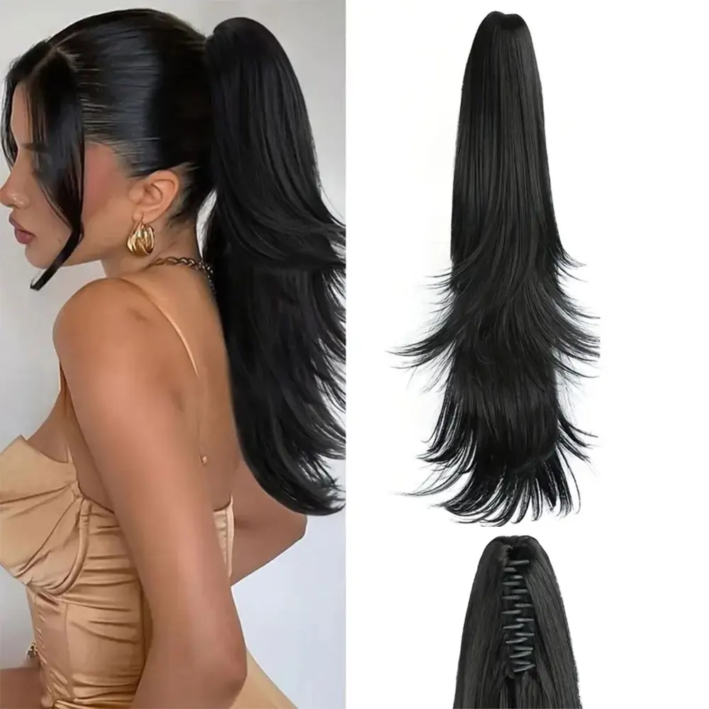 

18-дюймовые синтетические заколки для волос, наращивание хвоста, объем, естественный вид, длинные прямые хвостики, шиньоны для женщин, на каждый день