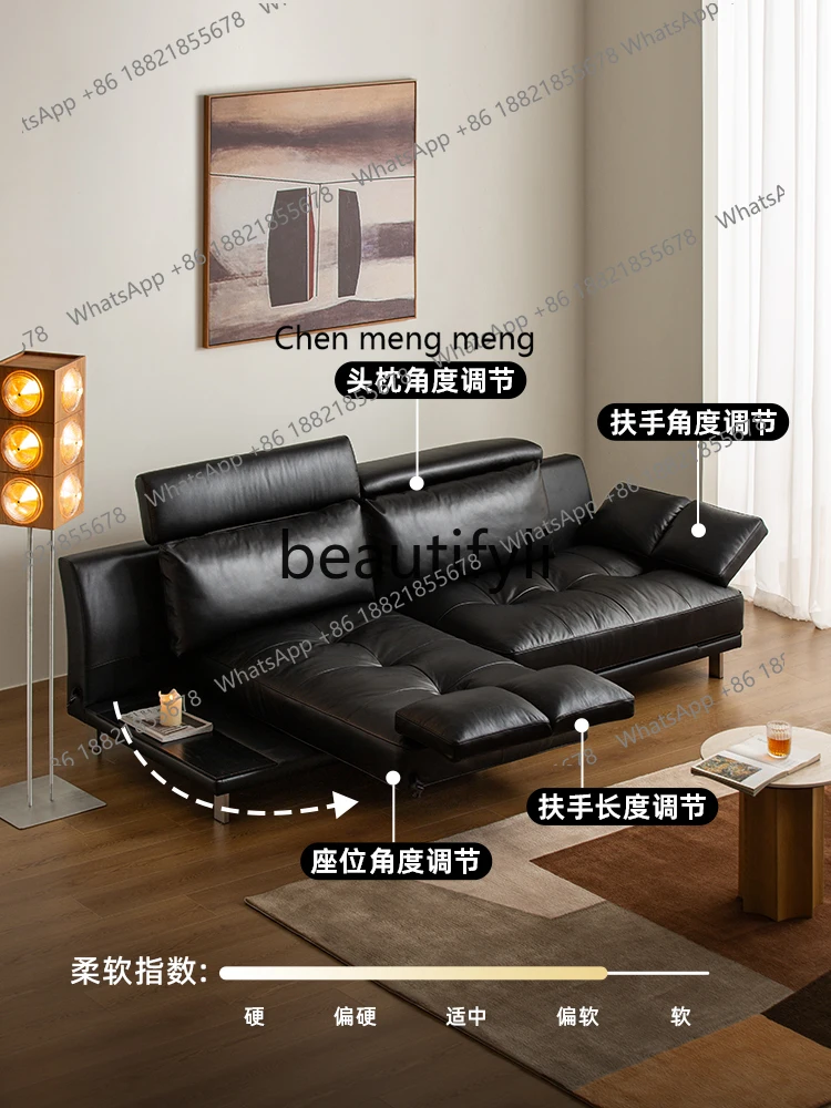 X Light Luxury Style Genuine Leather Sofa Living Room Three-Seater Rotatable Straight Row Sofa