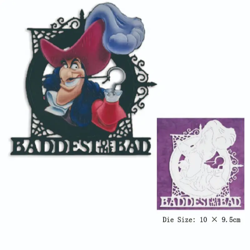 Troquel de capas de corte de metal de dibujos animados de capitán hooker peter pan para halloween, troquel de álbum de recortes, decoración de álbum de fotos, artesanía de tarjetas diy