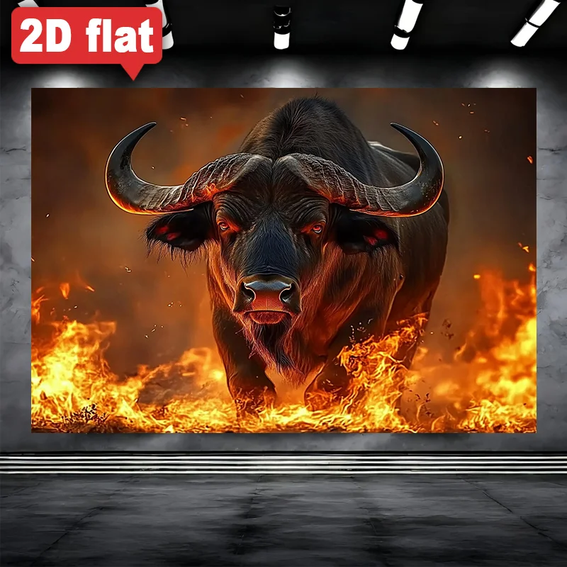 Flame Buffalo Banner Realistic Black Buffalo Orange Fire Wall Art Live Streaming Party Birthday Decor