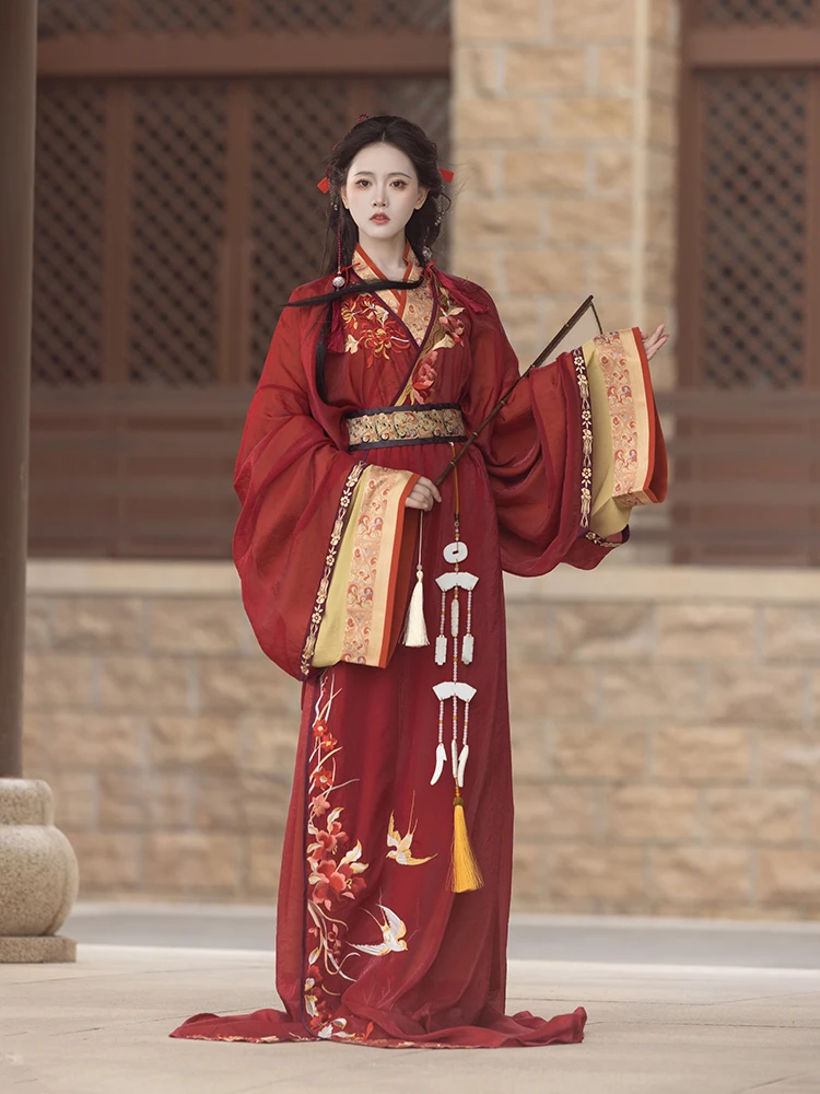 Hanfu Female Chinese Style Tradition Embroidery Cosplay Costume Chivalrous Woman  WeiJin Dynasty Dance Wear