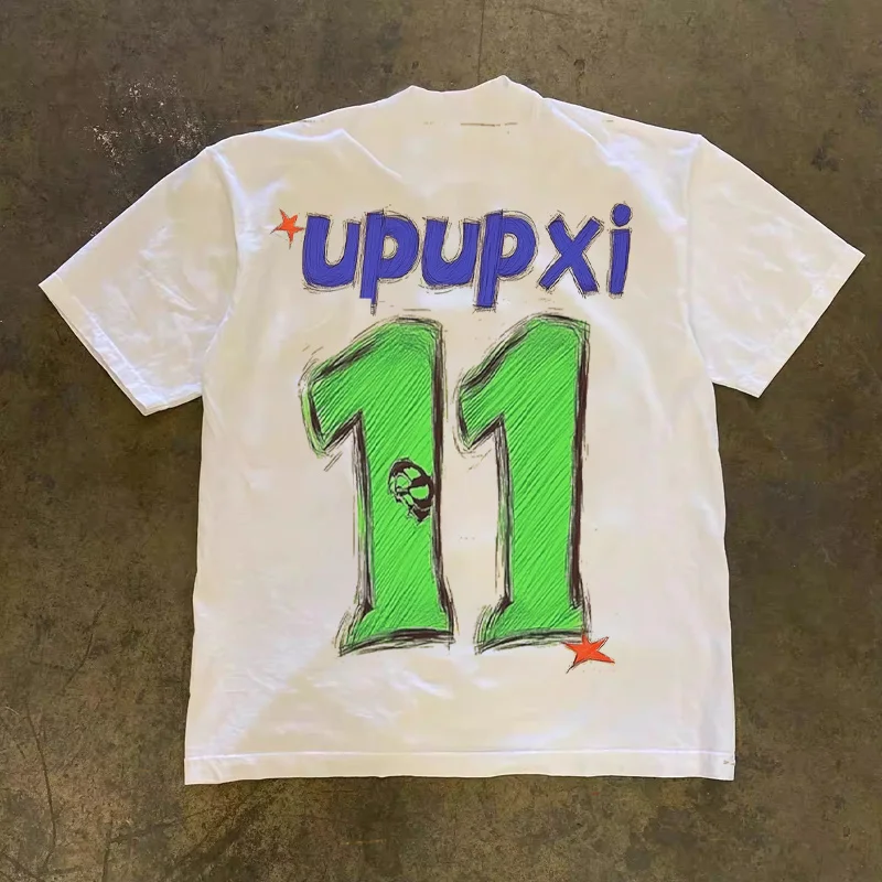 Loose Fit Cotton T-Shirt Unisex Short Sleeve Double Thread UPUPXIA Hero Print Sweat Absorbent round Neck Casual Summer Top