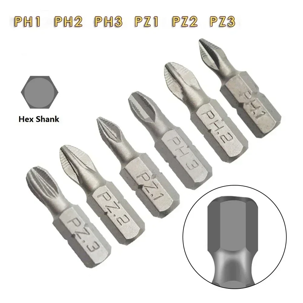 10pcs 25mm Anti Slip Electric Hex Shank Magnetic Screwdriver Drill Bit Set Hex Shank Screw Driver Bit PH1 PH2 PH3 PZ1 PZ2 PZ3