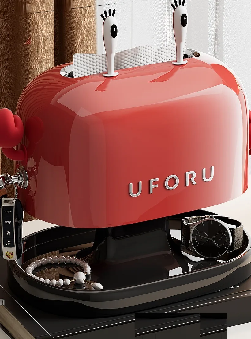 Retro Toaster Tissue Box with Storage Tray Base Desktop Napkin Holder Key Watch Organizer for Living Room Entryway