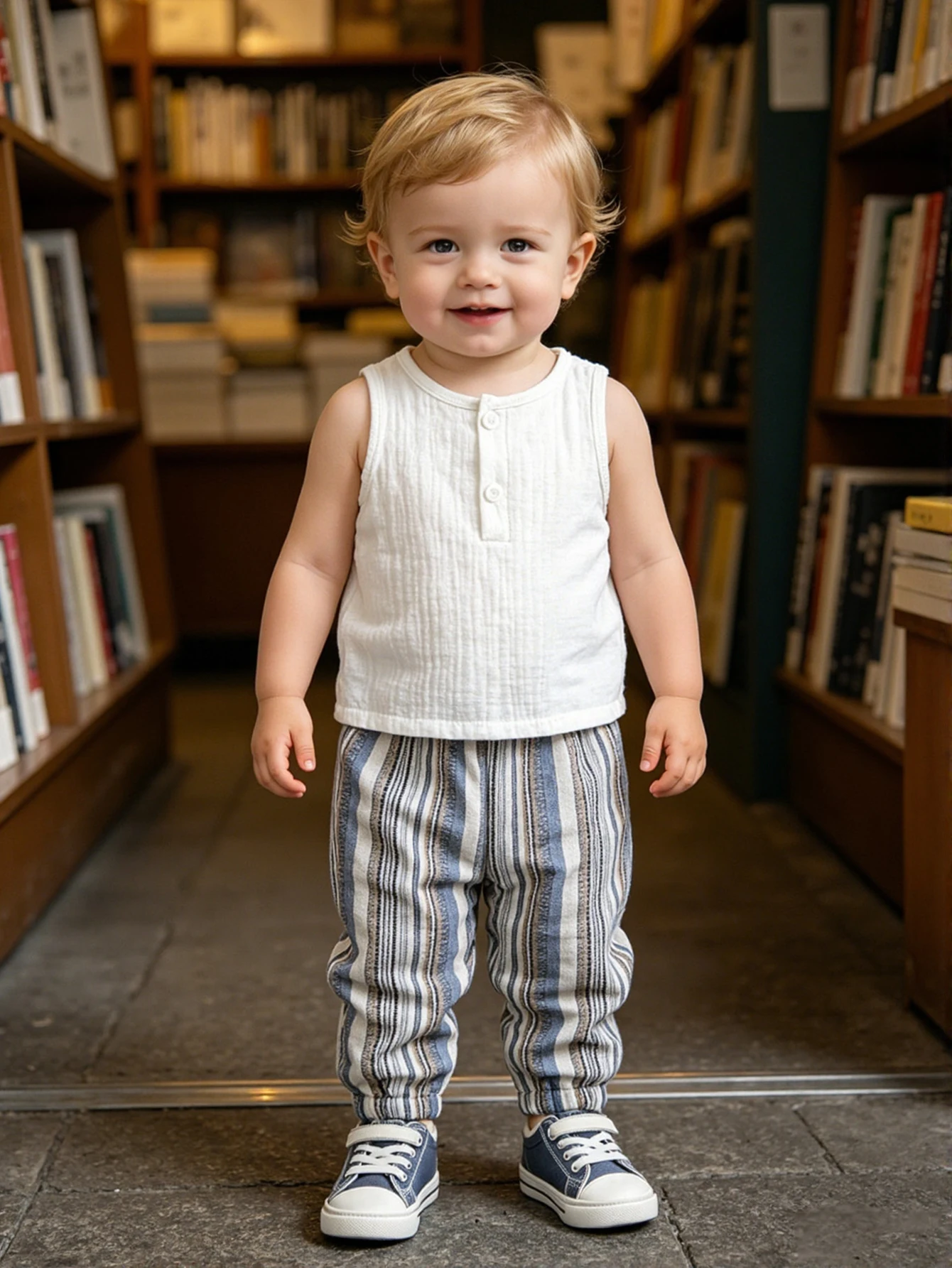New Summer Baby Boy Outfit Color-block Striped Sleeveless Vest & Anti-mosquito Pants Set Casual Toddler Clothing