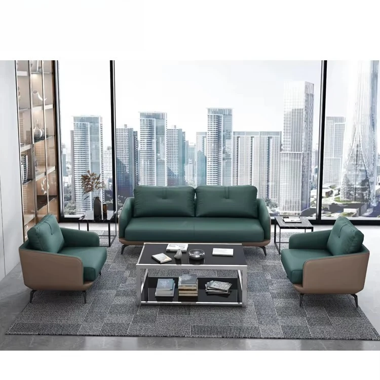 

# Wood Grain Metal Feet Leather Upholstery Sofa Set Home Office School Furniture