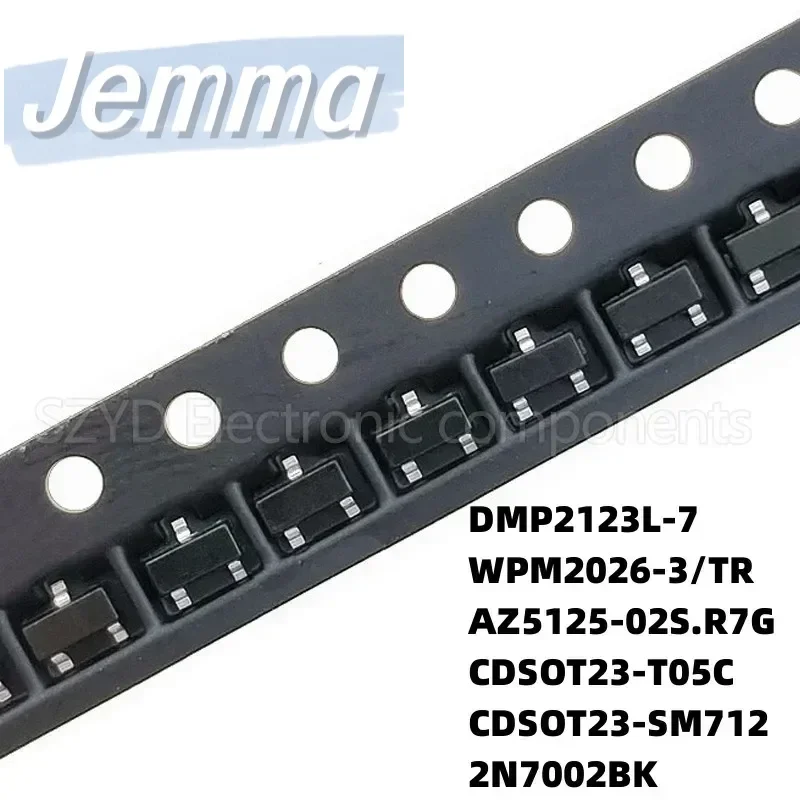 100PCS SOT23 DMP2123L-7 WPM2026-3/TR AZ5125-02S.R7G CDSOT23-T05C CDSOT23-SM712 2N7002BK