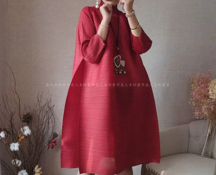 

ХИТ ПРОДАЖ: Модное однотонное платье-футляр Miyake с воротником-стойкой и рукавом три четверти, свободного кроя, В НАЛИЧИИ