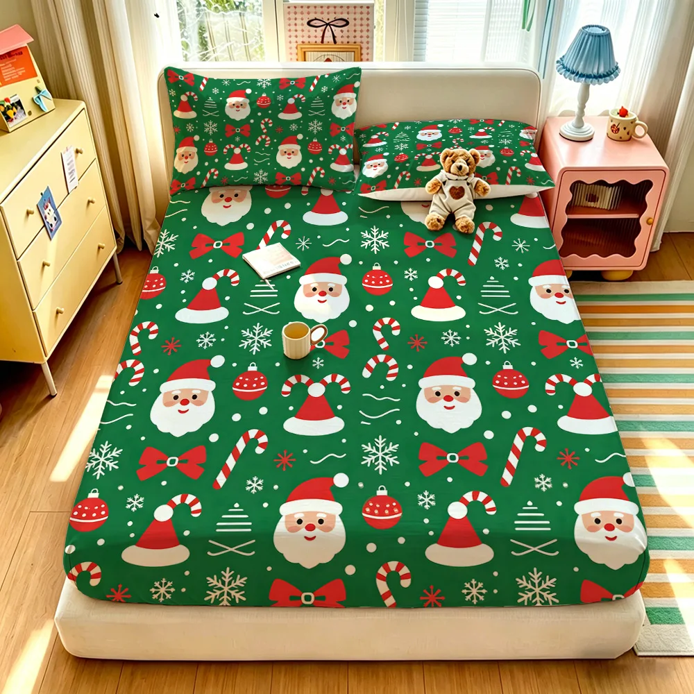 3PCS Christmas Theme Print Duvet Cover Set No Insert Soft Comfortable Machine Washable 1 Duvet Cover 2 Pillowcases Bedroom Ho