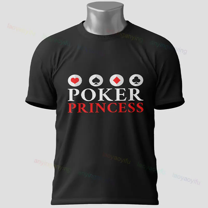 เสื้อยืดผ้าฝ้ายสีดําผู้ชายพร้อม Wild Card Poker Graphic Crew Neck Short Sleeve Tee Outdoor Clothing Perfect for All Seasons