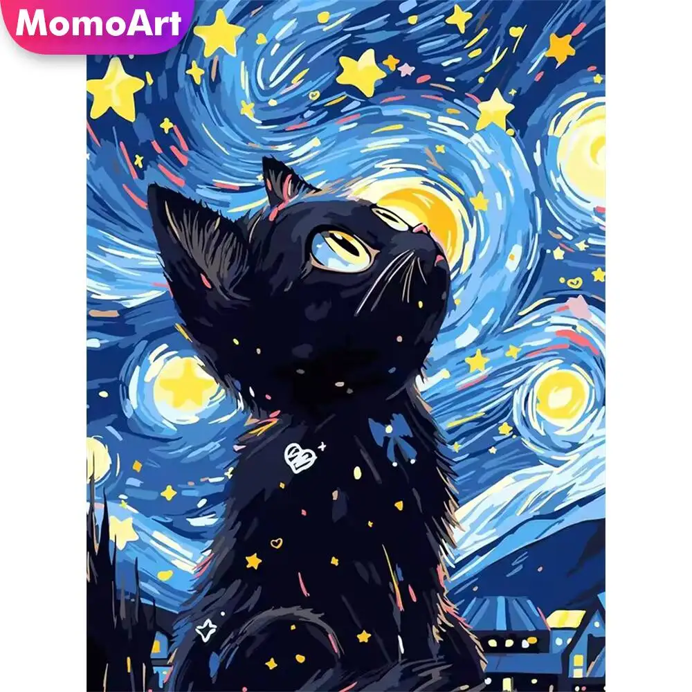 Momoart Katze Diamant Malerei Tier bunte Diamant Mosaik Bild Strass Mond Wand Dekor
