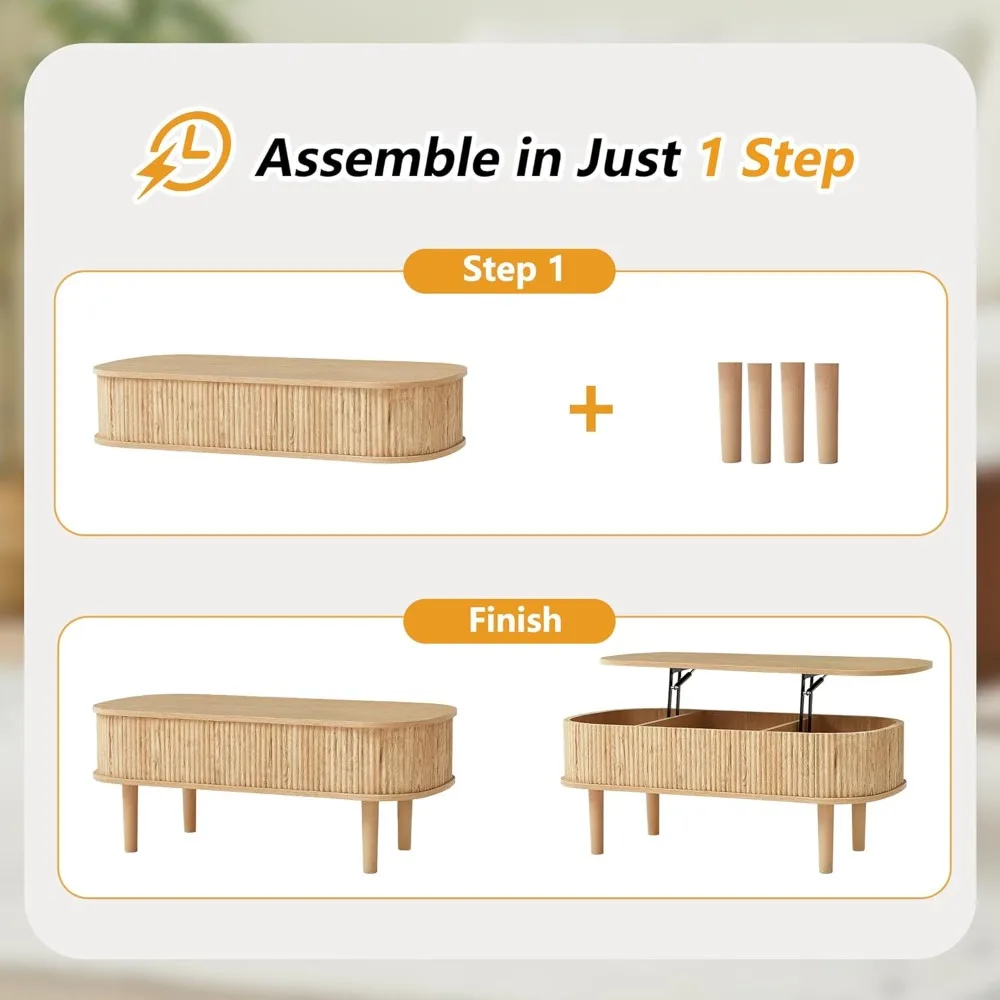 Mesa de centro elevable estriada con compartimento oculto, mesa central de madera completamente ensamblada, mesa elevadora ovalada moderna para el hogar Li