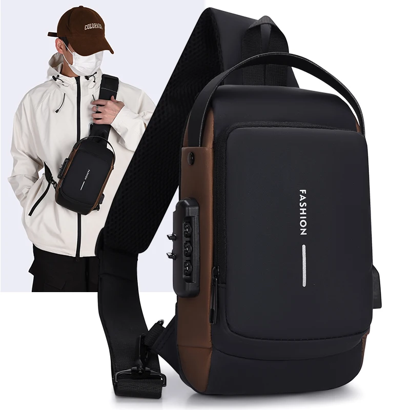 Lockable Anti-Theft Motorcycle Backpack, Convertible Crossbody Bag, Zipper Closure & Anti-Theft Compartment, Adjustable Shoulder Strap - Suitable for Commuting, Travel, and Motorcycling - Large/Small Sizes Available - Men's Secure Motorcycle Crossbody Bag