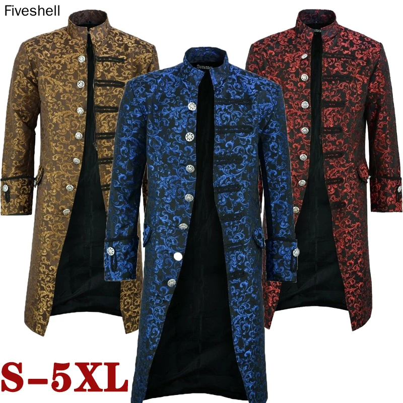 

Medieval Men's Gothic Vintage Jacket Victorian Steampunk Long Sleeve Stand Collar Standing Long Coat Halloween Carnival Costume