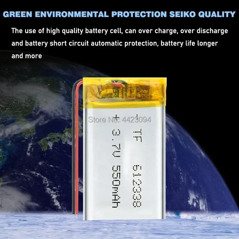 Polímero de Litio 3.7V 550mAh 612338   Células Lipo de batería recargable de iones de litio Li-Po para altavoz de teléfono celular DVR GPS MP3 MP4