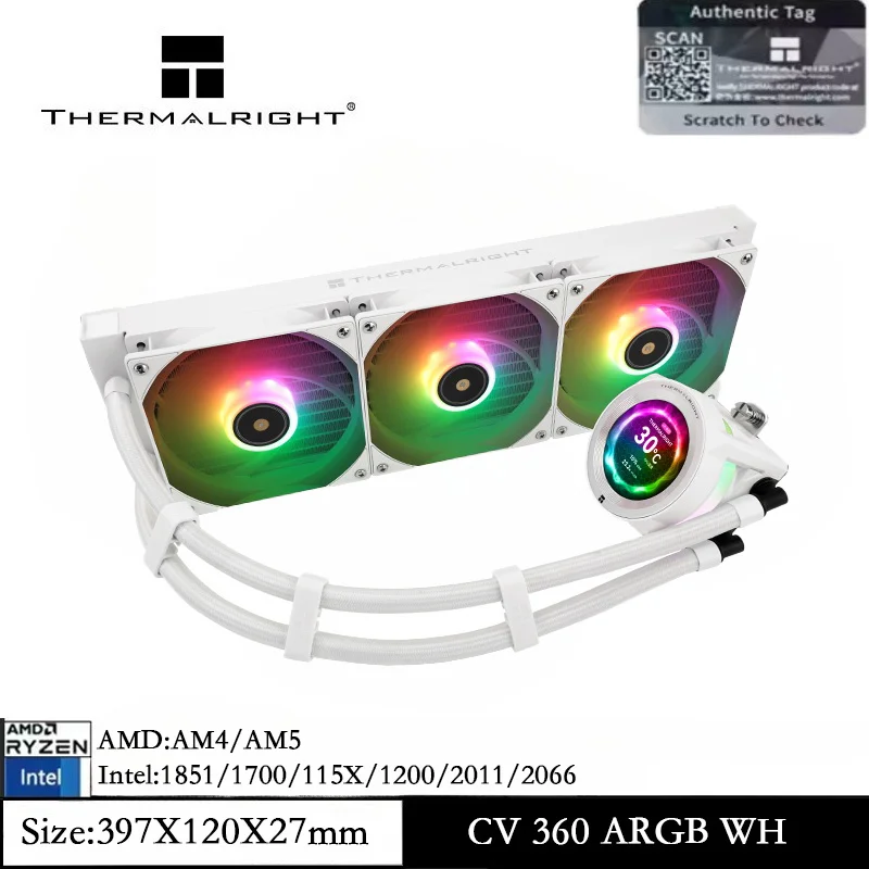 

Thermalright CORE Vision 360 White ARGB Water Cooler with PWM Fan 2000RPM Speeds LCD Screen CPU Cooler for AM5AM4 Intel1851/1700