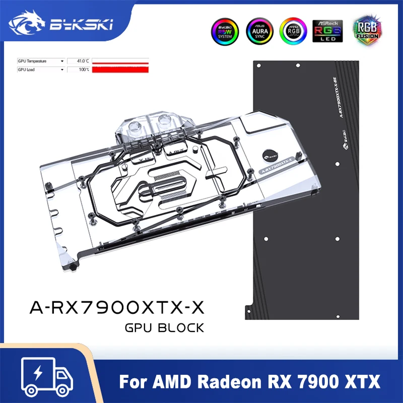 Bykski 7900XTX GPU Water Cooling Block Full Cover Cooler For AMD Radeon RX 7900 XTX, A-RX7900XTX-X