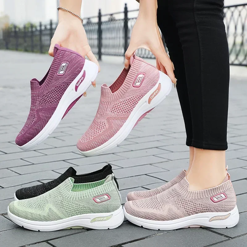 Women\'s summer new single shoes one-pedal soft-soled middle-aged and elderly lazy shoes casual breathable mother shoes