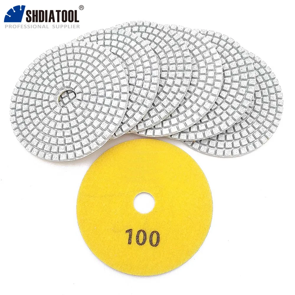 DIATOOL 10 cái #100 Đường Kính 100 mét Trắng Trái Phiếu Nhựa Sanding Discs 4 "Professional Kim Cương Miếng Đánh Bóng Ướt