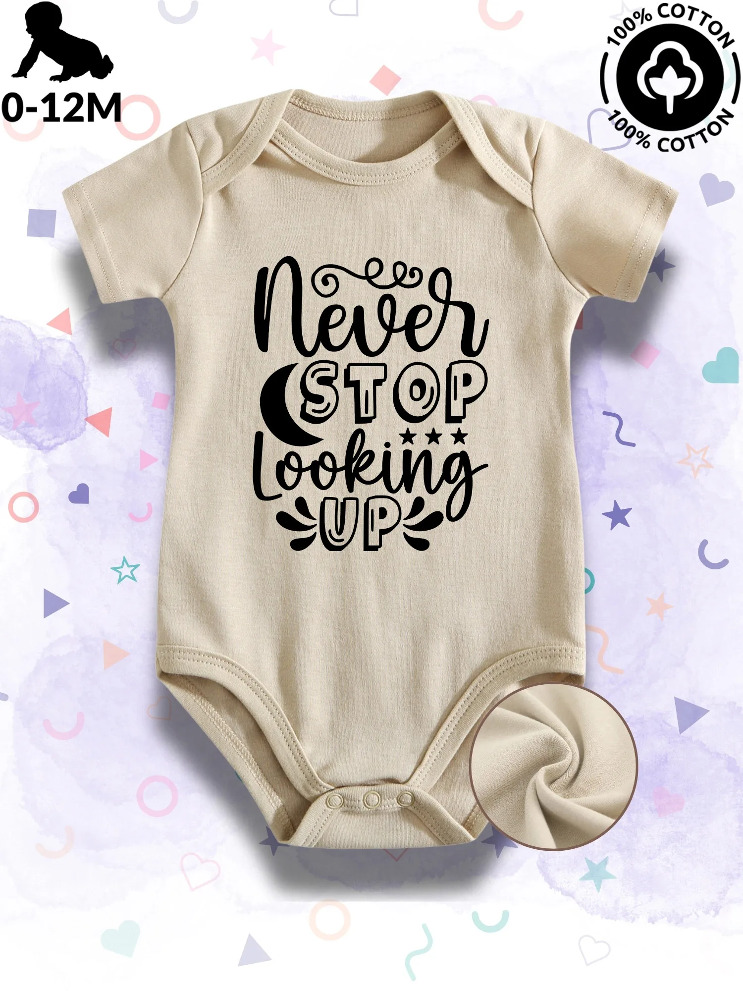 

Детский комбинезон-боди унисекс Never Stop Looking Up, 100% хлопок, мягкий, всесезонный, бежевый, для ползания, 190 г/м²