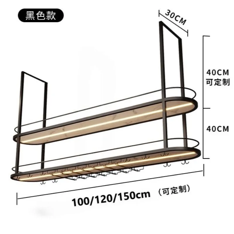 Bar counter new Chinese hanger light strip wine cabinet upside down wine glass holder