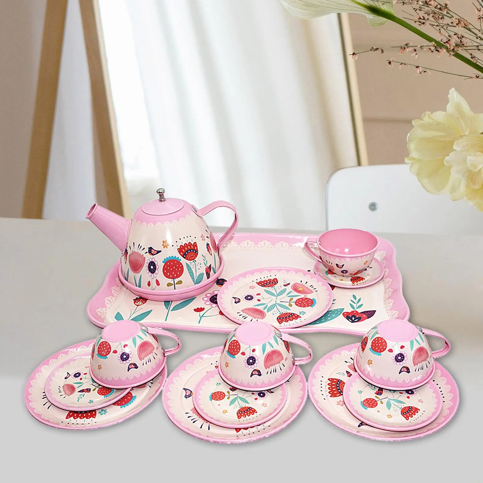 Kids Tea Set for Little Girls Kitchen Pretend Play Toy Teapot Cups Dishes Role Play Afternoon Tea Playset for Kids Birthday Gift