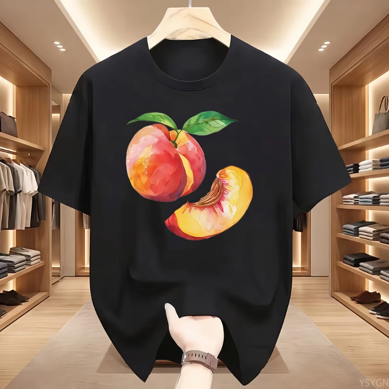 Whole Peach and Slice Man Sports Short Sleeve T-Shirt Summer Short Sleeved Harajuku Streetwear Tops Tees Aesthetic Clothes