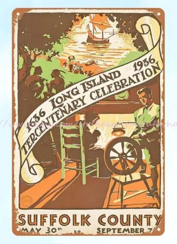 word art 1936 Long Island Tercentenary Celebration Suffolk County metal tin sign