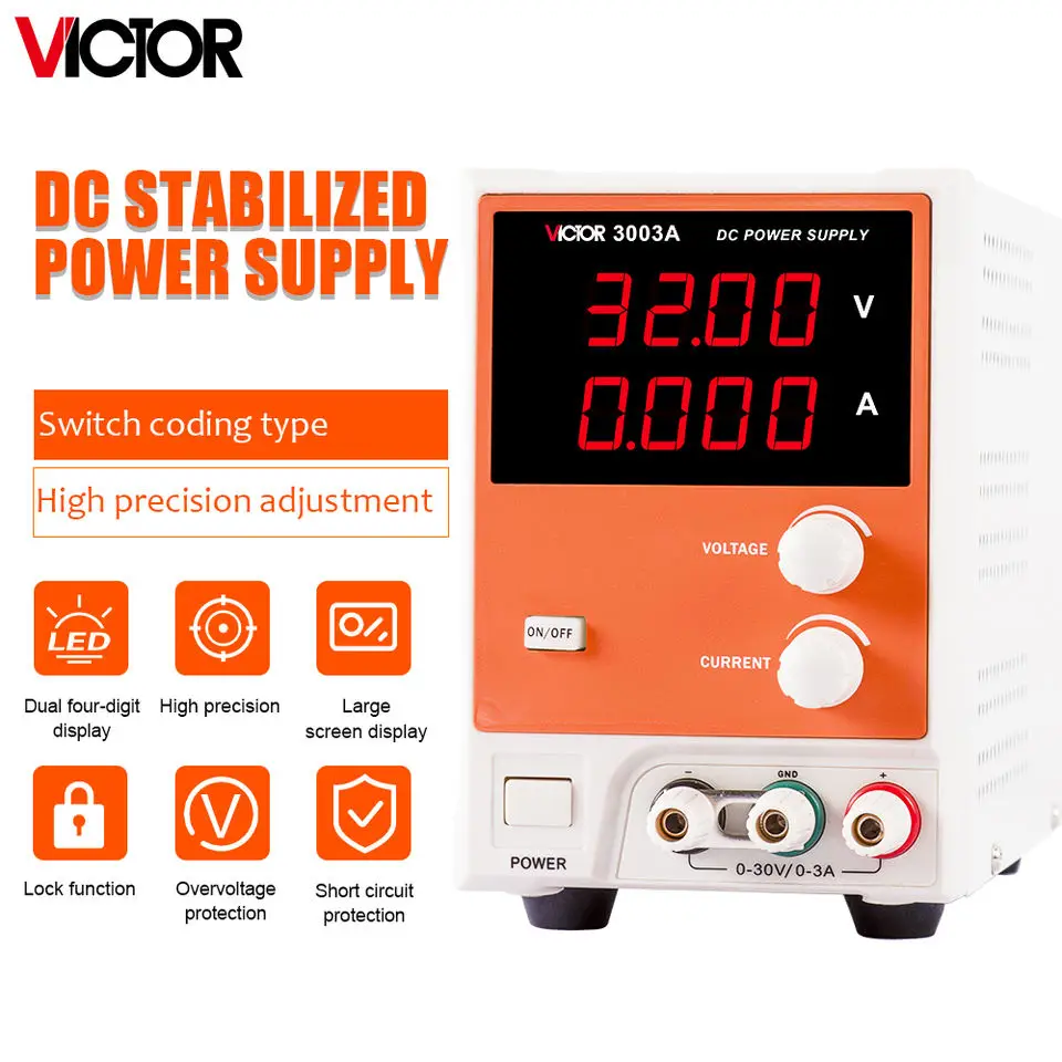 VICTOR 3003A Regulated 32V 3A Adjustable Dual 4 Digit LED Display Desktop Switching Pattern DC Power Supply