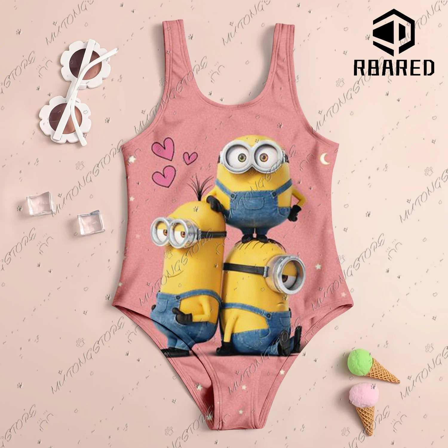 

Miniso bonito crianças maiô de uma peça minions impressão menina maiô feminino novo macio respirável crianças verão roupas